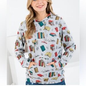 LA Soul Cozy Gray Hoodie with Book Print